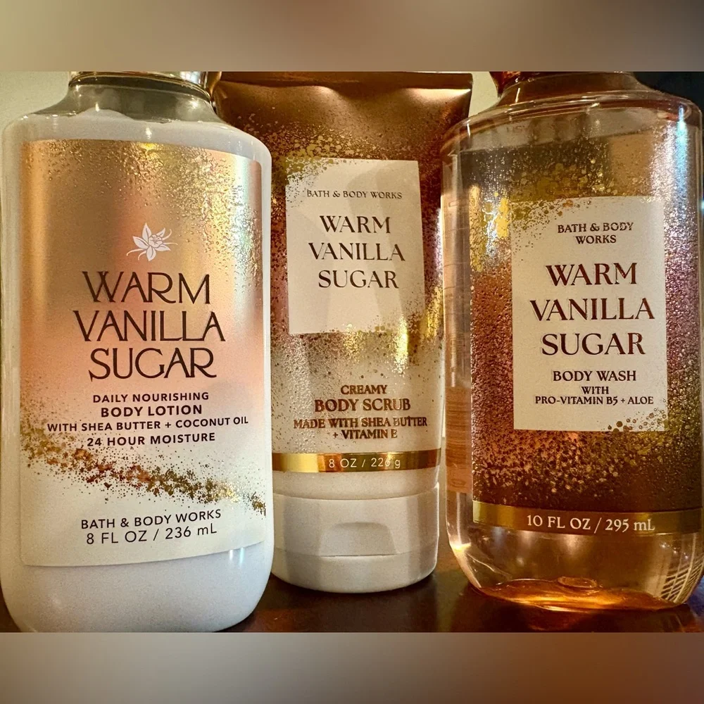 NWT, Bath & Body Works, Warm Vanilla Sugar Trio- Body Lotion, Wash and Scrub